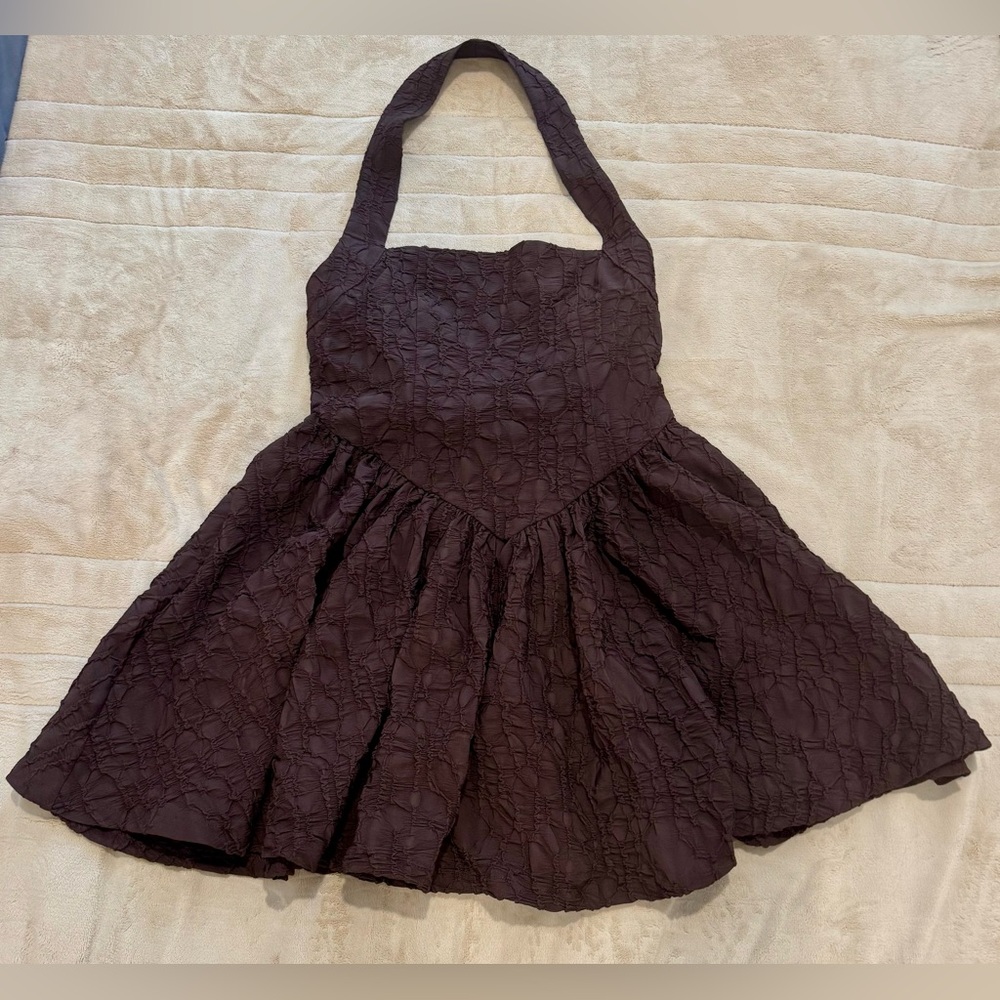 Zara Textured Brown Halter Dress, size L